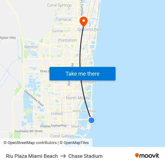 Riu Plaza Miami Beach to Chase Stadium map