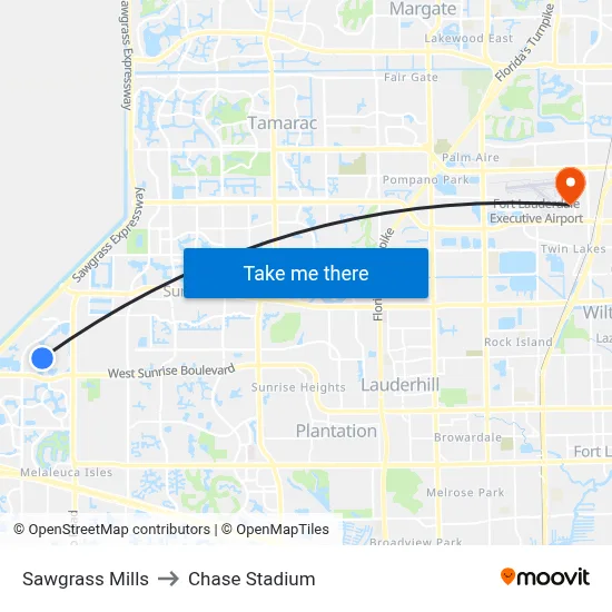 Sawgrass Mills to Chase Stadium map