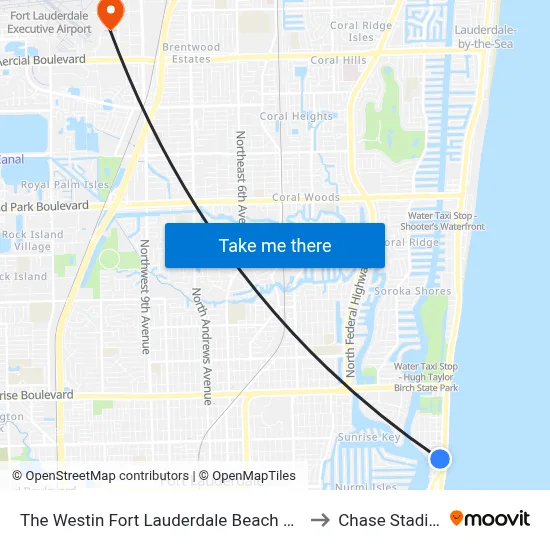 The Westin Fort Lauderdale Beach Resort to Chase Stadium map
