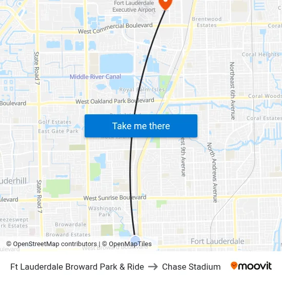 Ft Lauderdale Broward Park & Ride to Chase Stadium map