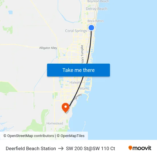 Deerfield Beach Station to SW 200 St@SW 110 Ct map