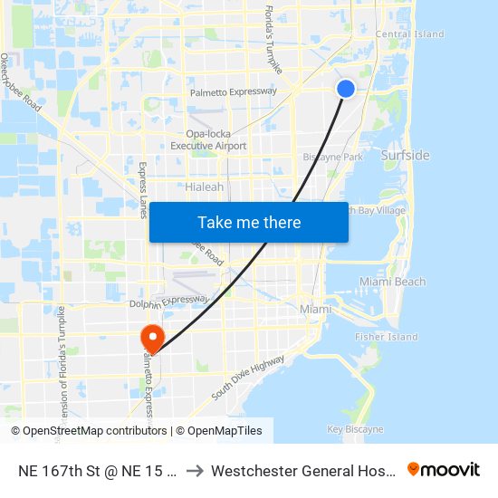 NE 167th St @ NE 15 Ave to Westchester General Hospital map