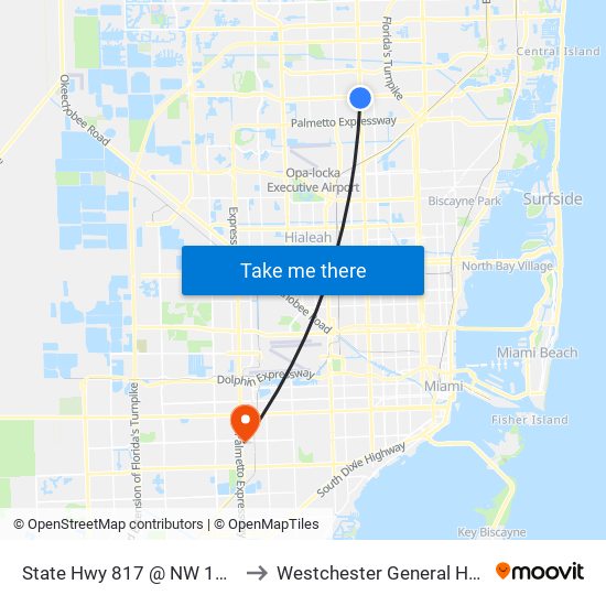 State Hwy 817 @ NW 183rd St to Westchester General Hospital map