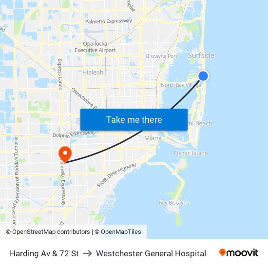 Harding Av & 72 St to Westchester General Hospital map