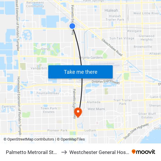 Palmetto Metrorail Station to Westchester General Hospital map