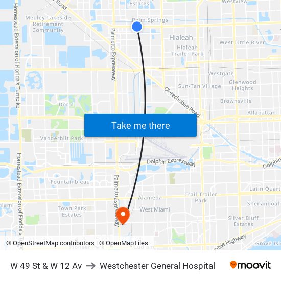 W 49 St & W 12 Av to Westchester General Hospital map