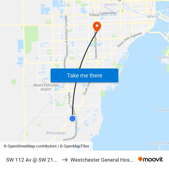 SW 112 Av @ SW 211 St to Westchester General Hospital map