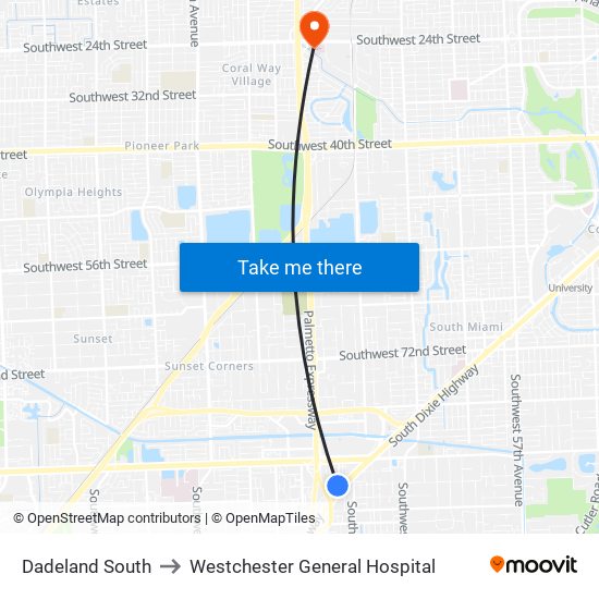 Dadeland South to Westchester General Hospital map