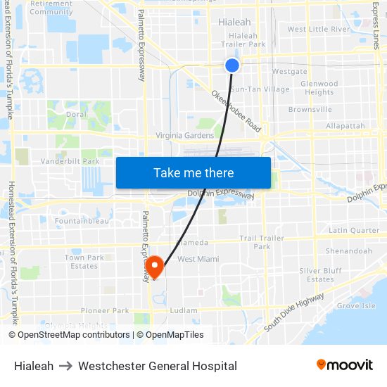 Hialeah to Westchester General Hospital map