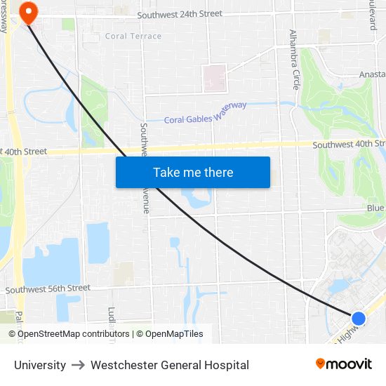 University to Westchester General Hospital map