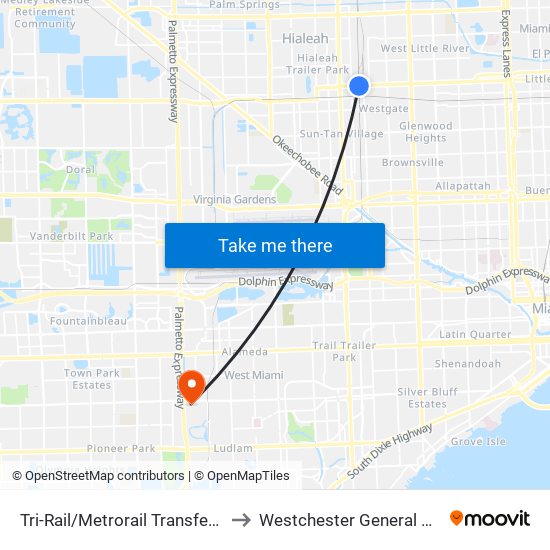 Tri-Rail/Metrorail Transfer Station to Westchester General Hospital map