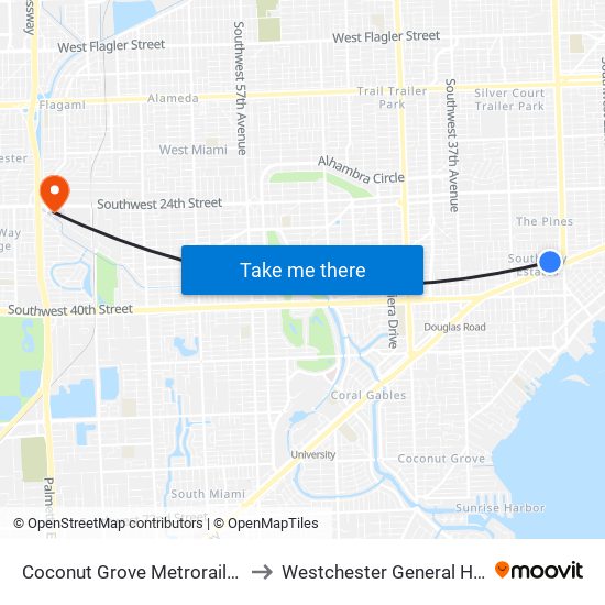 Coconut Grove Metrorail Station to Westchester General Hospital map