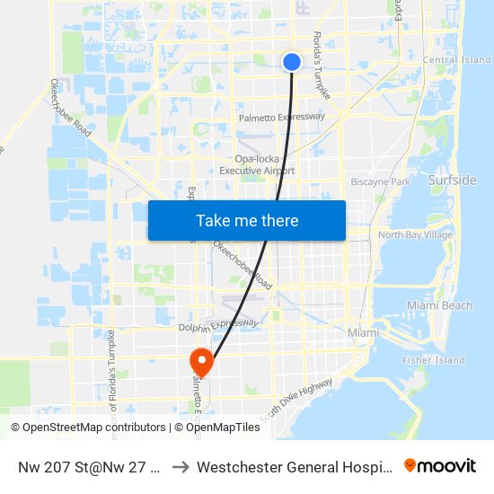 Nw 207 St@Nw 27 Av to Westchester General Hospital map