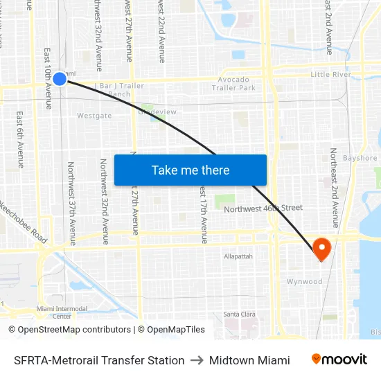 SFRTA-Metrorail Transfer Station to Midtown Miami map
