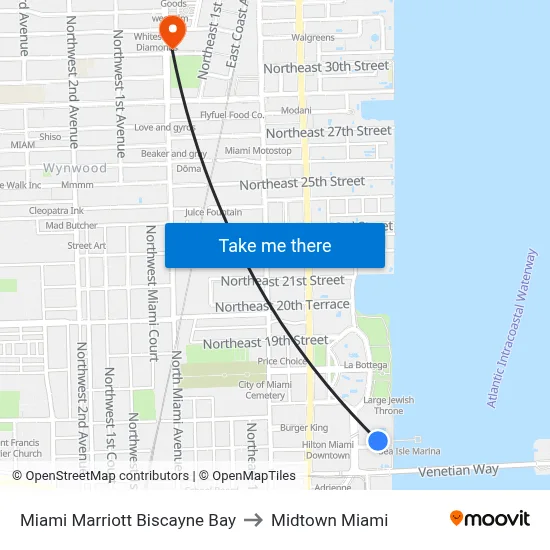 Miami Marriott Biscayne Bay to Midtown Miami map