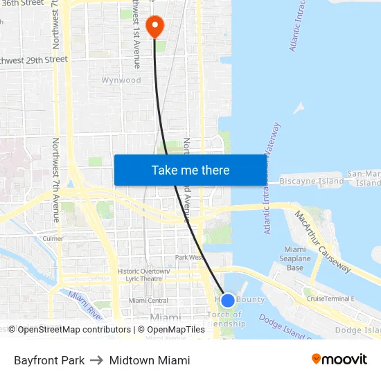 Bayfront Park to Midtown Miami map