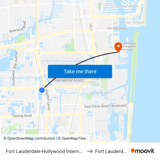 Fort Lauderdale-Hollywood International Airport Griffin Road/Tri-Rail Station to Fort Lauderdale Cruise Terminal map