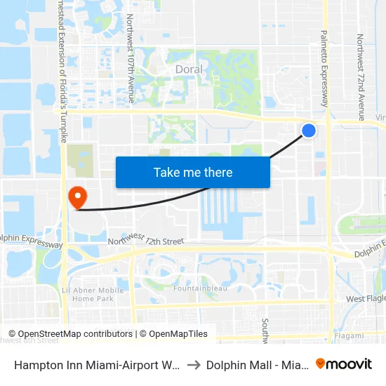 Hampton Inn Miami-Airport West to Dolphin Mall - Miami map