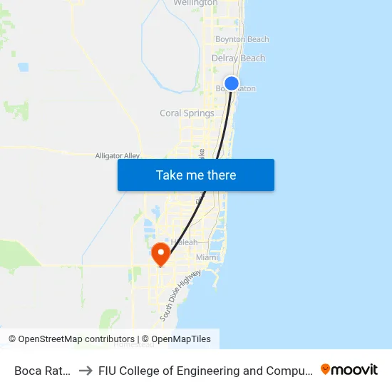 Boca Raton to FIU College of Engineering and Computing map