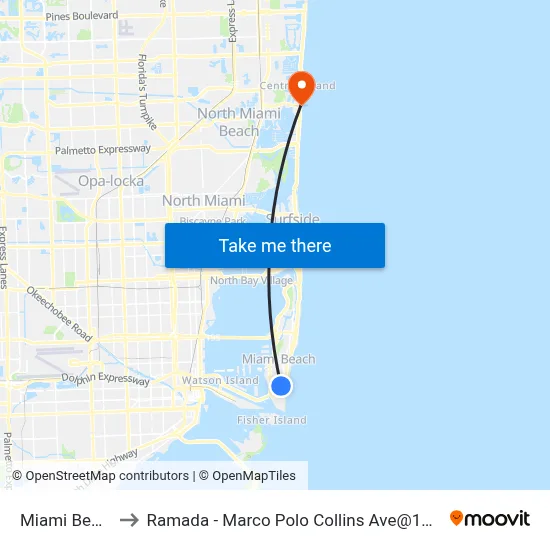 Miami Beach to Ramada - Marco Polo Collins Ave@192 ST map