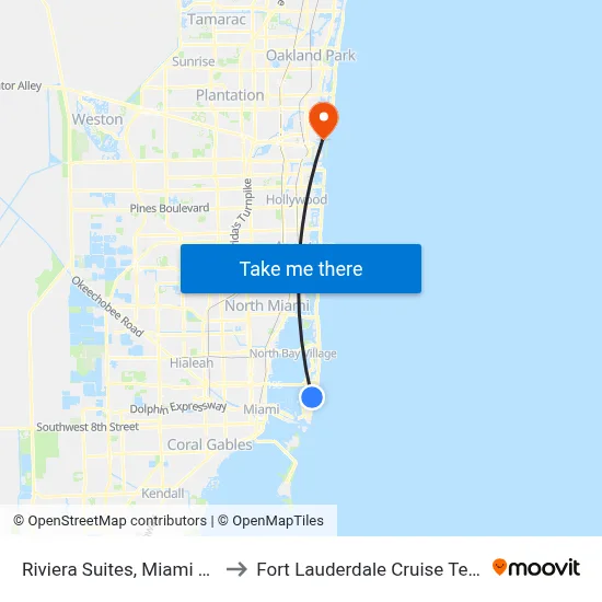Riviera Suites, Miami Beach to Fort Lauderdale Cruise Terminal map