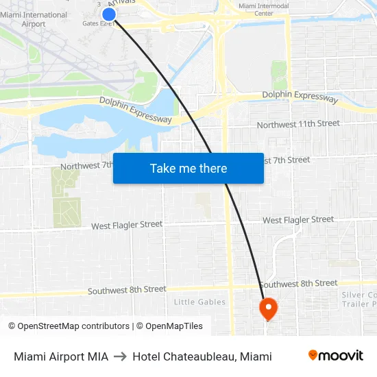 Miami Airport MIA to Hotel Chateaubleau, Miami map