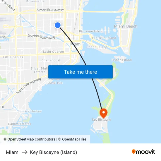 Miami to Key Biscayne (Island) map