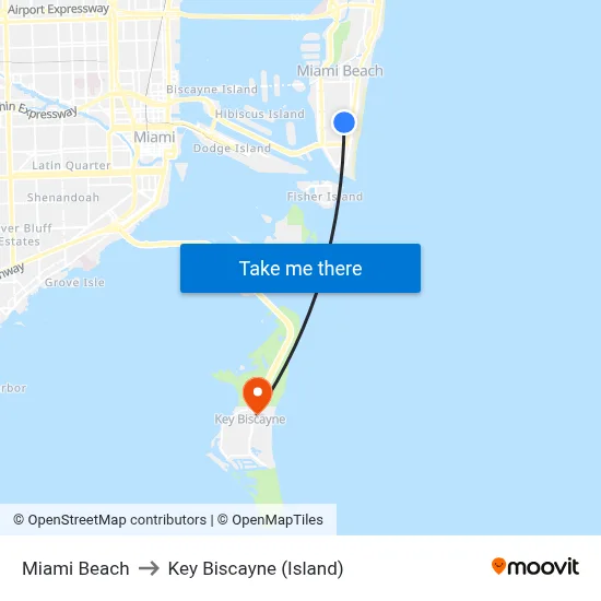 Miami Beach to Key Biscayne (Island) map