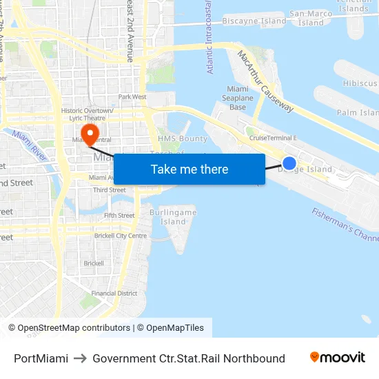 PortMiami to Government Ctr.Stat.Rail Northbound map