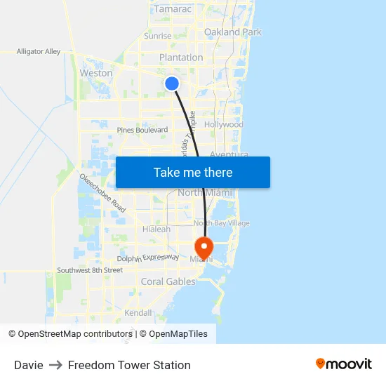 Davie to Freedom Tower Station map
