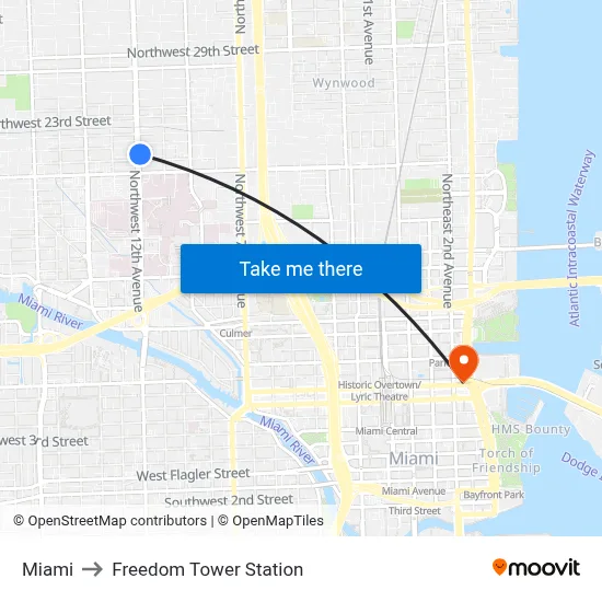 Miami to Freedom Tower Station map