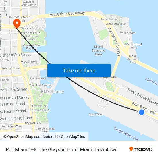 PortMiami to The Grayson Hotel Miami Downtown map