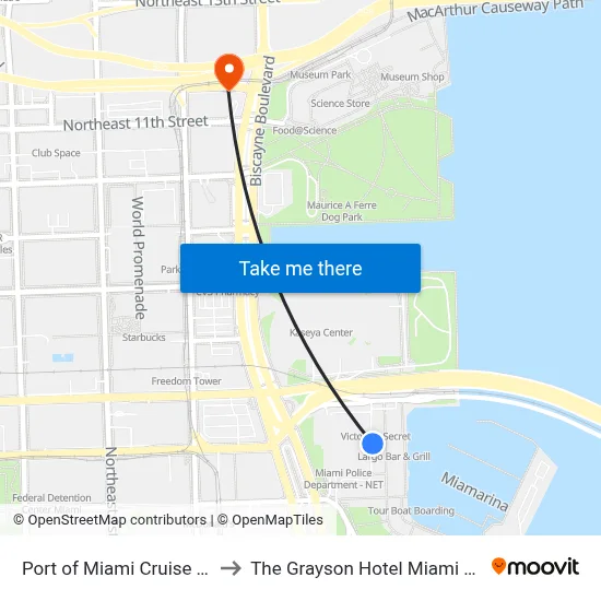 Port of Miami Cruise Terminal to The Grayson Hotel Miami Downtown map