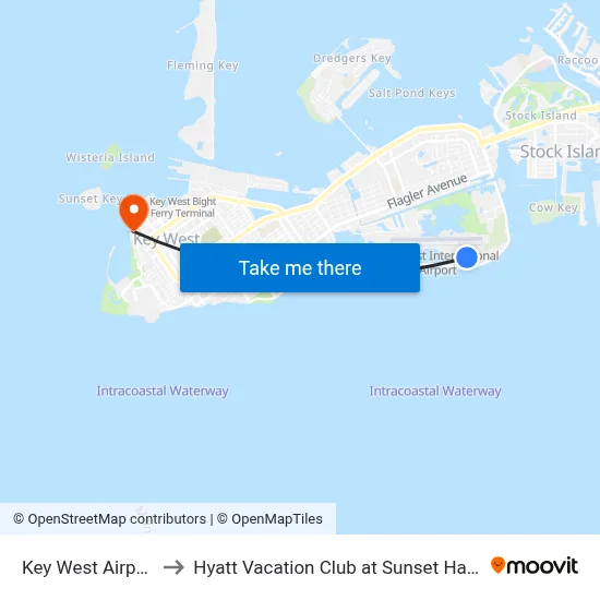 Key West Airport EYW to Hyatt Vacation Club at Sunset Harbor, Key West map