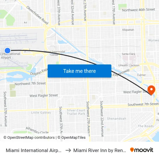 Miami International Airport to Miami River Inn by Renzzi map
