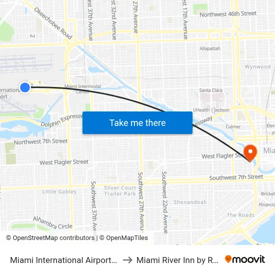 Miami International Airport Hotel to Miami River Inn by Renzzi map