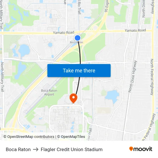 Boca Raton to Flagler Credit Union Stadium map