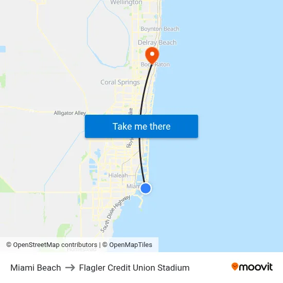 Miami Beach to Flagler Credit Union Stadium map