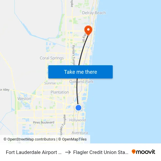 Fort Lauderdale Airport (FLL) to Flagler Credit Union Stadium map