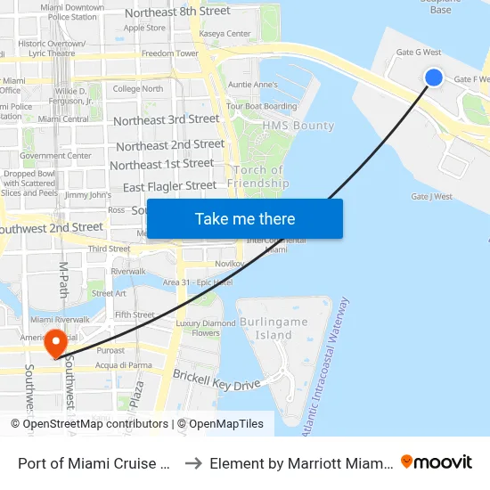 Port of Miami Cruise Terminal to Element by Marriott Miami Brickell map