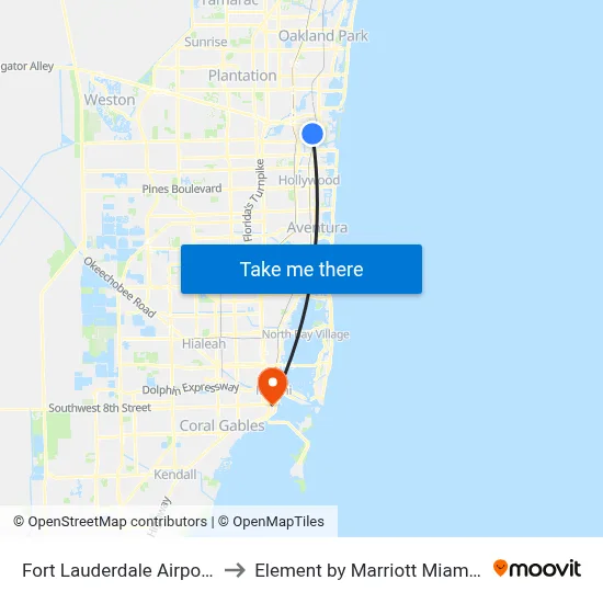 Fort Lauderdale Airport (FLL) to Element by Marriott Miami Brickell map