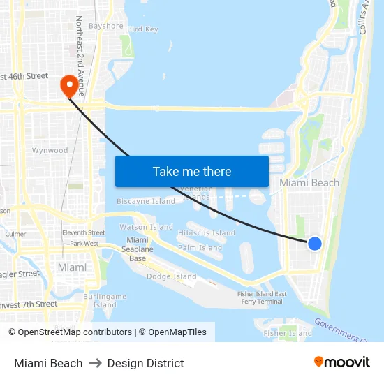Miami Beach to Design District map