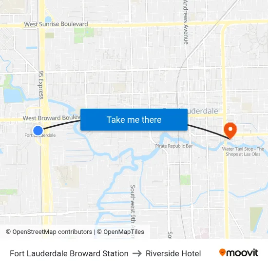 Fort Lauderdale Broward Station to Riverside Hotel map