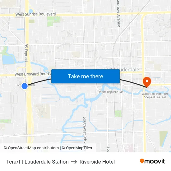 Tcra/Ft Lauderdale Station to Riverside Hotel map