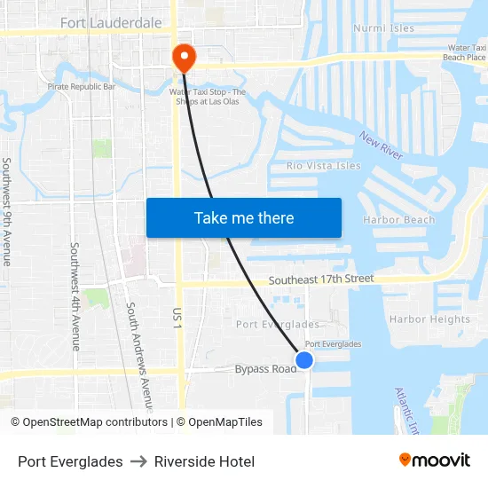 Port Everglades to Riverside Hotel map