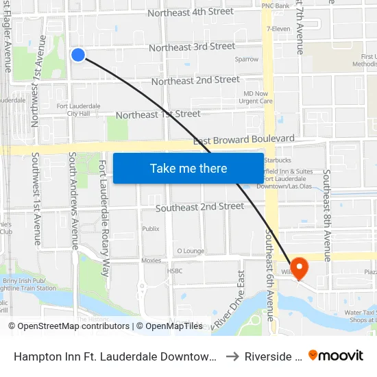 Hampton Inn Ft. Lauderdale Downtown Las Olas Area to Riverside Hotel map
