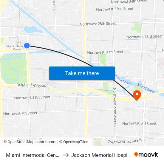 Miami Intermodal Center to Jackson Memorial Hospital map