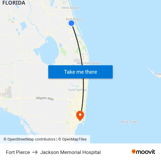Fort Pierce to Jackson Memorial Hospital map