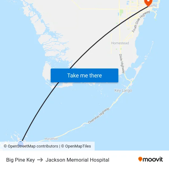 Big Pine Key to Jackson Memorial Hospital map