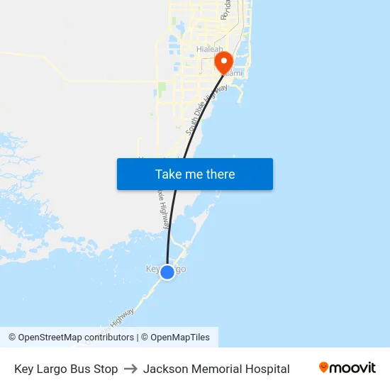 Key Largo Bus Stop to Jackson Memorial Hospital map